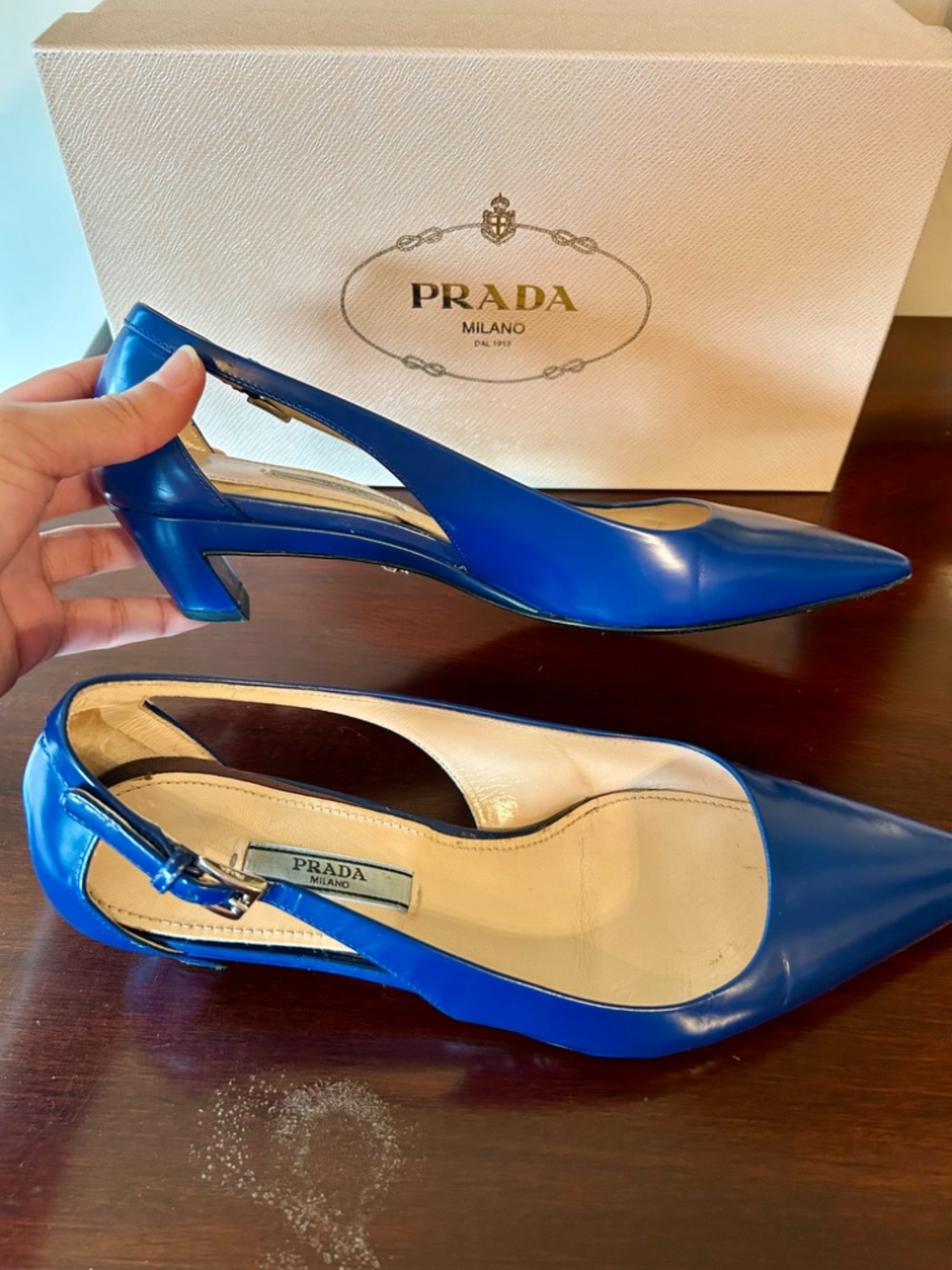 Prada Calzature Donna Spazzolato Cobalt Pump - Picture 4 of 11